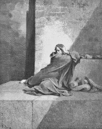 Foto de La lamentación de Jeremías por Jerusalén debido a su caída en el viejo libro La Biblia en imágenes, por G. Doreh, 189 - Imagen libre de derechos