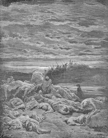 Téléchargez les photos : Décès des fils de Jéroboam dans l'ancien livre La Bible en images, par G. Doreh, 1897 - en image libre de droit