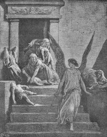 Téléchargez les photos : La défaite du premier-né en Egypte dans l'ancien livre La Bible en images, par G. Doreh, 1897 - en image libre de droit