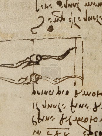 Photo for Manuscript, drawings, inscriptions, birds by Leonardo Da Vinci in the old book The Codice Sul Volo, by E. Rouveyre , 1893 - Royalty Free Image