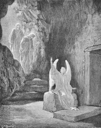 Téléchargez les photos : Un ange rencontre les filles venues oindre Jésus dans l'ancien livre La Bible en images, par G. Doreh, 189 - en image libre de droit