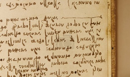 Téléchargez les photos : Manuscrit, dessins, inscriptions de Léonard de Vinci dans l'ancien livre Le Codice Sul Volo, par E. Rouveyre, 1893 - en image libre de droit