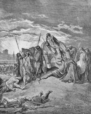 Téléchargez les photos : La mort d'Achab dans l'ancien livre La Bible en images, par G. Doreh, 1897 - en image libre de droit