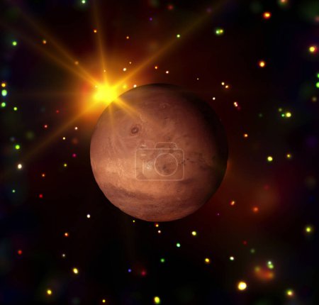 Téléchargez les photos : Mars et éruption solaire. Les éléments de cette image fournis par la NASA - en image libre de droit