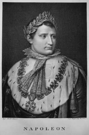 Foto de Napoleón fue un líder militar y político francés en el viejo libro The Portrait gallery, de A.S.Suvorina, 1885, San Petersburgo. - Imagen libre de derechos