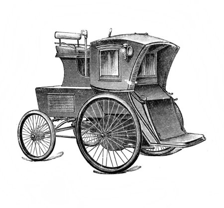 The electrocar of the company "Electric Carriage and Wagon Co." in the old book the Great encyclopedia, by S.N. Yuzhakov, 1900, St. Petersburg