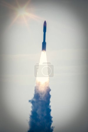 Rocket and light. The elements of this image furnished by NASA