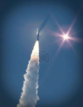 Téléchargez les photos : Une fusée volante. Lancement de fusée. Les éléments de cette image fournis par la NASA - en image libre de droit