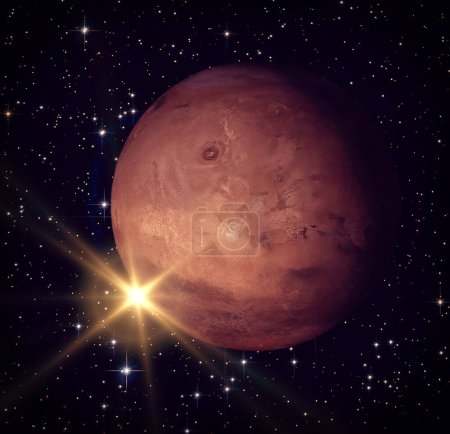 Foto de Marte y erupción solar. Los elementos de esta imagen proporcionados por la NASA - Imagen libre de derechos