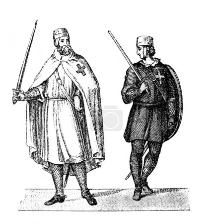 Foto de Armored Templar Knight in the old book the History of culture, por V.V.Bitner, 1906, San Petersburgo, vol. 25 - Imagen libre de derechos