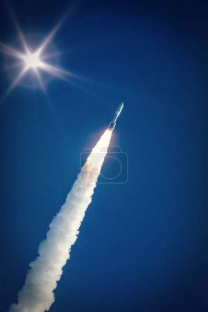 Rocket and light. The elements of this image furnished by NASA