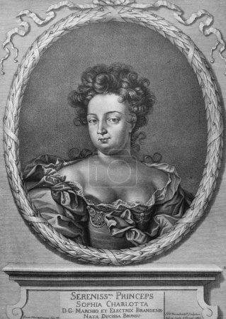 Foto de Sofía Carlota de Hannover fue la primera reina consorte en Prusia en el viejo libro The Portrait gallery, de A.S.Suvorina, 1885, San Petersburgo - Imagen libre de derechos