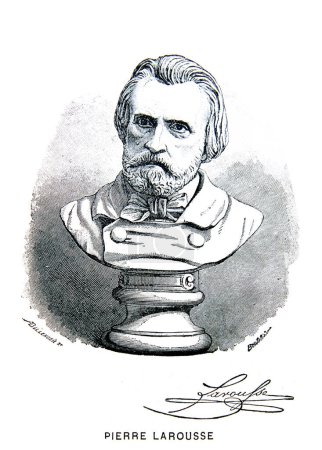 Foto de Una ilustración grabada del retrato de Pierre Larousse de un libro de época Dictionnaire Complet de P. Larousse, de 1902, Pari - Imagen libre de derechos