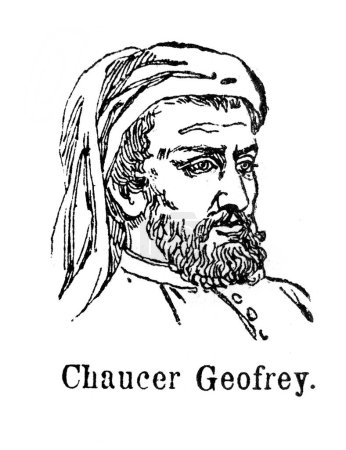 Geoffrey Chaucer, an English poet, author, and civil servant in the old book the Encyklopedja, by Olgerbrand, 1898, Warszawa