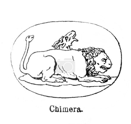 Foto de Quimera, una extraña criatura en el viejo libro la Encyklopedja, de Olgerbrand, 1898, Warszawa - Imagen libre de derechos