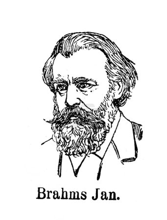 Johannes Brahms, compositor alemán en el viejo libro Encyklopedja, de Olgerbrand, 1898, Warszawa