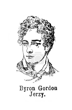 George Gordon Byron, a British poet in the old book the Encyklopedja, by Olgerbrand, 1898, Warszawa