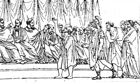 Téléchargez les photos : Socrate devant la cour dans l'ancien livre l'Encyklopedja, par Olgerbrand, 1898, Warszawa - en image libre de droit