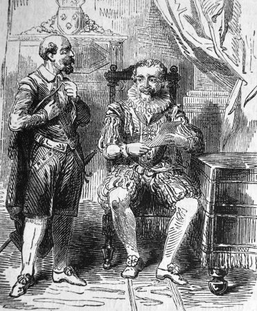 Foto de Dos hombres están discutiendo algo en el viejo libro Encyclopediana D 'Anecdotes, de Laisne, 1857, París - Imagen libre de derechos
