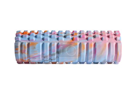 A blue foam massage roller isolated on a white background. Foam rolling is a self myofascial release technique. Gym fitness equipment.