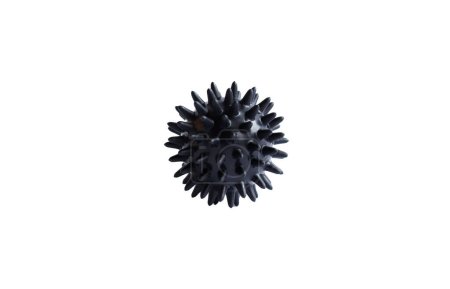 Ein schwarzer myofaszieller Ball isoliert auf weißem Hintergrund. Konzept der Physiotherapie oder Fitness.