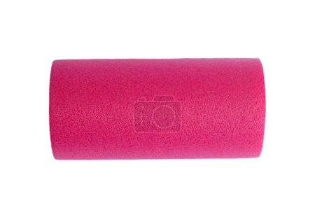 Photo for A pink and purple massage foam roller isolated on a white background. Close-up. Foam rolling is a self myofascial release technique. Concept of fitness equipment. - Royalty Free Image