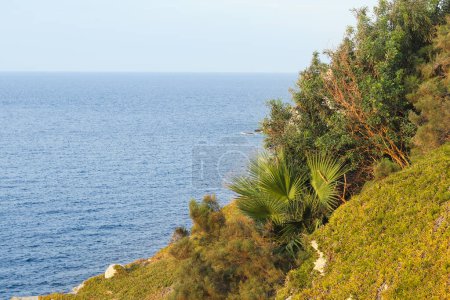 Rocks on the seashore. View of the Cretan Sea. Island of Crete, Ligaria, Greece.