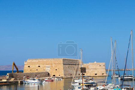 Heraklion, Crete - September 23, 2023: Venetian fortress in the old harbor of Heraklion in Crete, Greece.