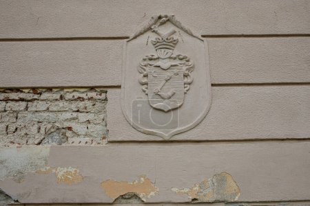 Old mansion in the village of Horne Lefantovce ,Slovakia.SIgn in the wall. High quality photo