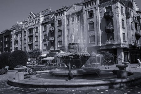 Fountain on Victory square in the city of Timisoara,summer 2023. High quality photo