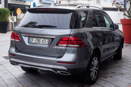 Photo for Mulhouse - France  1 November 2022 - Rear view of grey Mercedes GLE 350 4matic  parked in the street - Royalty Free Image