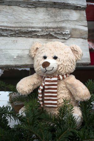 Photo for Closeup of decorative teddy  bear for christmas decorations in the street - Royalty Free Image