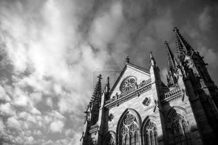 View of st Etienne temple by sunset in Mulhouse - France  - black and white photo