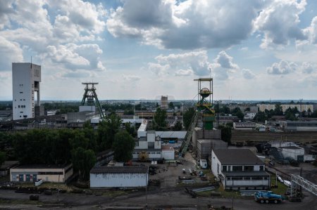 Coal Mine in Jastrzebie-Zdroj and partly in Mszana in Wodzisaw County. Aerial drone view of  coal mine in Poland. Coal mine seen from a bird's eye view