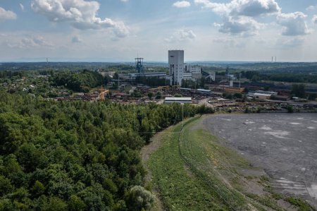 Coal Mine in Jastrzebie-Zdroj and partly in Mszana in Wodzisaw County. Aerial drone view of  coal mine in Poland. Coal mine seen from a bird's eye view