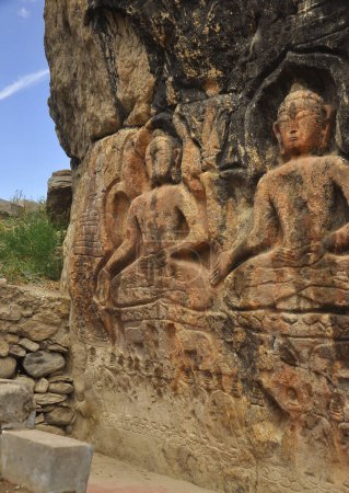 Téléchargez les photos : Two Buddha rock statue in Gyalwa Ringna which is located in Padum, Zanskar, Kargil, Ladakh, India - en image libre de droit