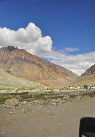 Photo for A beautiful view of village in between dry mountains view from car during traveling in Darcha-Padum road, Ladakh, INDIA. - Royalty Free Image