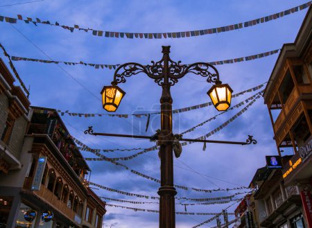 Photo for Ladakh, India - June 18,2022: Antique beautiful street lamp at Leh Market. - Royalty Free Image