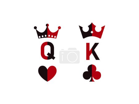 King and Queen couple Icon Vector illustration. poker card sign with crown, emblem isolated on white background, Flat style for graphic and silhouette, t-shirt, mug, cup, tattoo