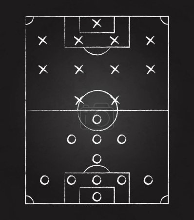 Dunkle Hintergrundtafel mit taktischer Platzierung von Fußballern - Vektorillustration