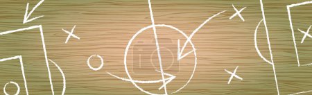 Ilustración de Fondo de pizarra panorámica con marcas oficiales de fútbol dibujadas en tablero de madera clara - Ilustración vectorial - Imagen libre de derechos