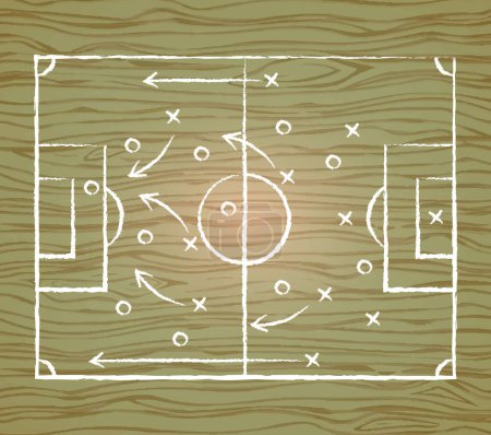 Ilustración de Fondo de pizarra con marcas oficiales de fútbol dibujadas en tablero de madera clara - Ilustración vectorial - Imagen libre de derechos