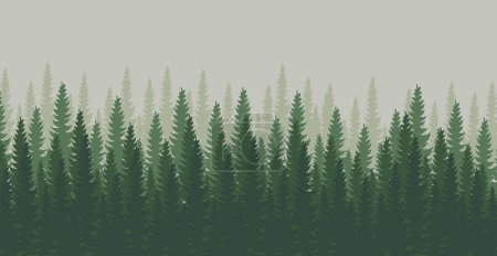 Panorama de bosque denso, abeto y pino paisaje verde natural, fondo web, plantilla - Ilustración vectorial