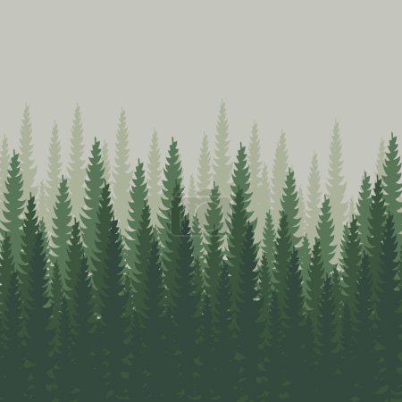 Forêt dense, sapin et pin paysage vert naturel, toile de fond, modèle - Illustration vectorielle
