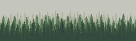 Téléchargez les illustrations : Panorama de forêts denses, de sapins et de pins paysage vert naturel, toile de fond, gabarit Illustration vectorielle - en licence libre de droit