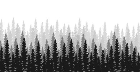 Panorama of dense forest, fir and pine natural green landscape, web background, template - Vector illustration