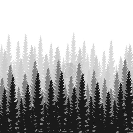Forêt dense, sapin et pin paysage vert naturel, toile de fond, modèle - Illustration vectorielle
