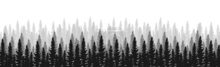 Ilustración de Panorama de bosque denso, abeto y pino paisaje verde natural, fondo web, plantilla - Ilustración vectorial - Imagen libre de derechos