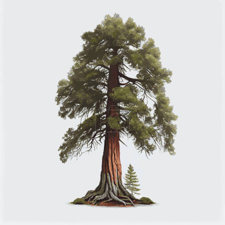 Realistic green tallest tree in the world sequoia on a white background - Vector illustration