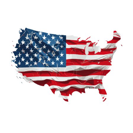 Illustration for Realistic abstract flag of USA in the form of a map of america, independence day of the country, national traditions - Vector illustration - Royalty Free Image